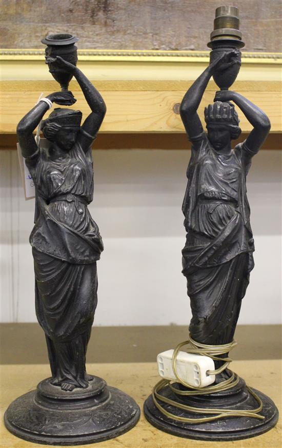 Pair of spelter Goddess candlesticks